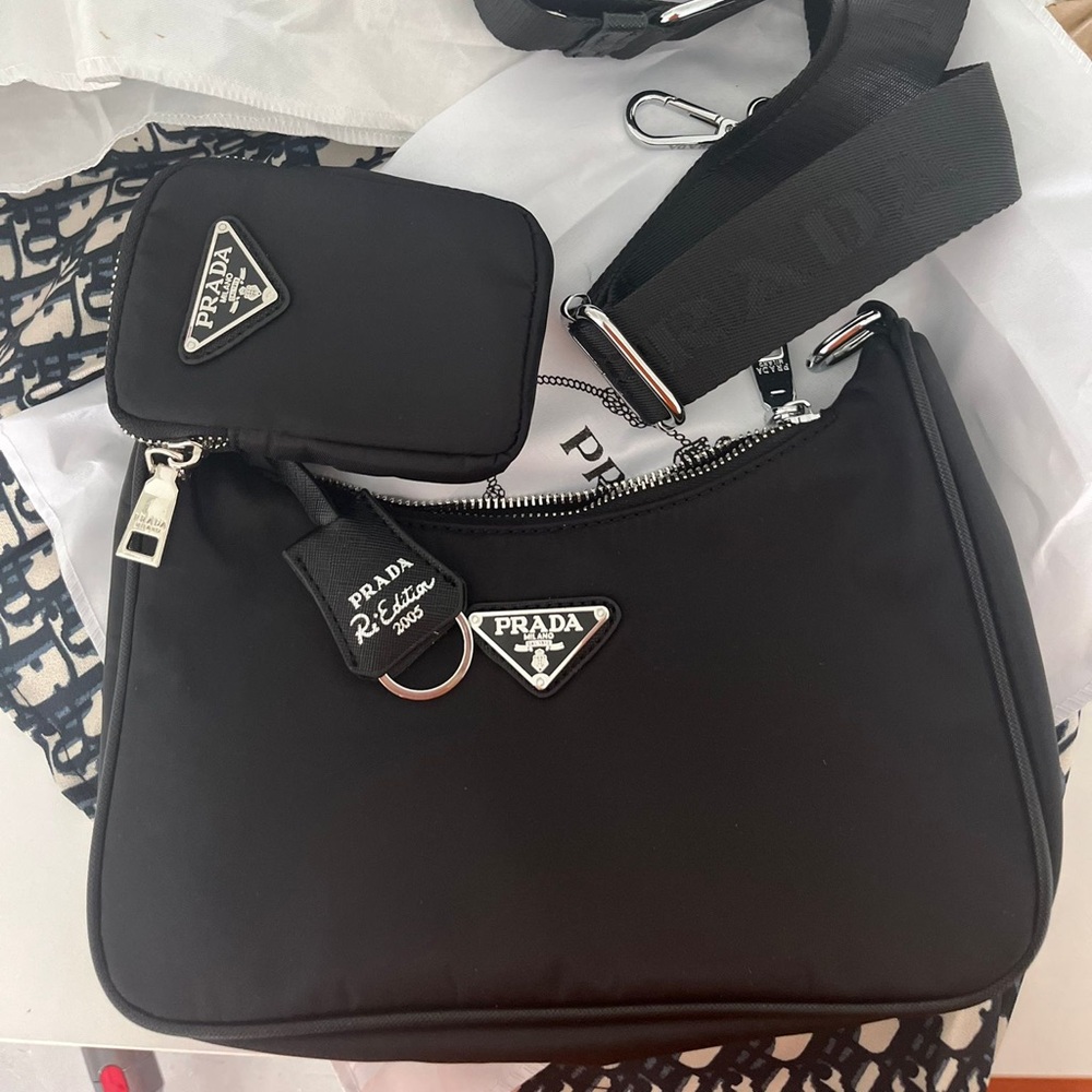 Prada black re edition bag 2000